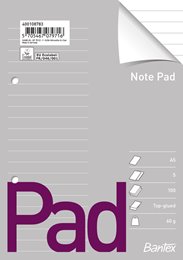 Bantex standard pad A5, Ruled, punched, top glued