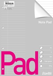 Bantex standard pad, A4, ruled, punched, side glued